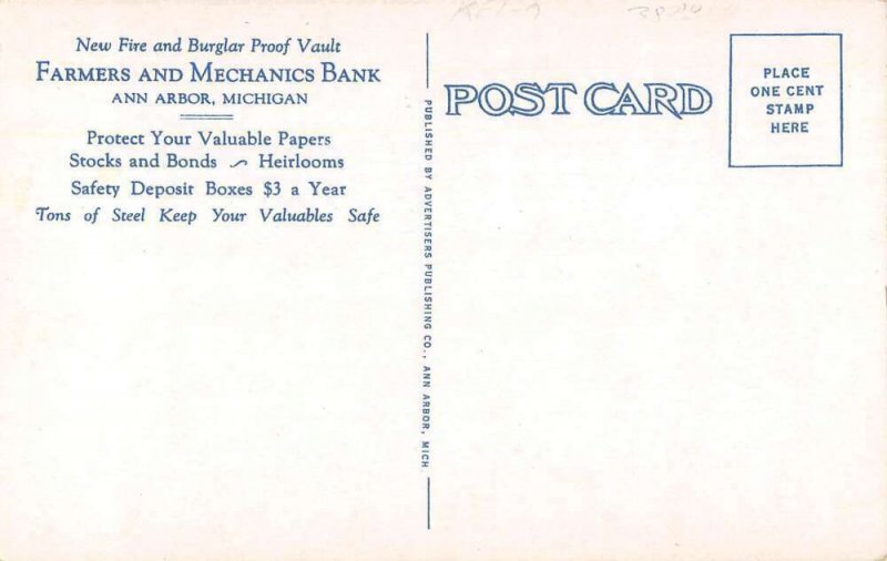 Ann Arbor Michigan Farmers and Merchants Bank Fire Proof Vault Postcard AA26910