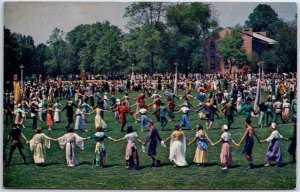 VINTAGE POSTCARD OLD ENGLISH MAY DAY ALL-IN DANCE ON GREEN AT RICHMOND INDIANA