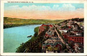 Ohio River Wheeling West Virginia Scenic Aerial View City Skyline WB Postcard