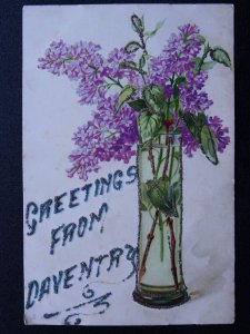 Northamptonshire GREETINGS FROM DAVENTRY c1908 Glittered Postcard