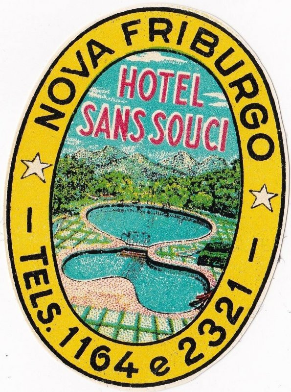 Brasil Nova Friburgo Hotel Sans Souci Vintage Luggage Label sk4642