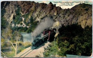 Postcard - Eastern Express passing through Tunnel No. 3, Weber Canyon - Utah