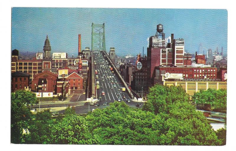 Philadelphia PA Approach to Benjamin Franklin Bridge to Camden NJ Postcard