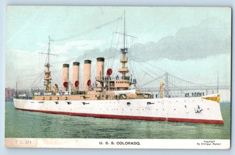 Colorado Postcard USS Steamer US Navy Battleship Warship c1910 Vintage Antique