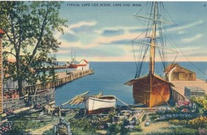Boating Scene MA Cape Cod Massachusetts Quaintness and Beauty - pm 1940 - Linen