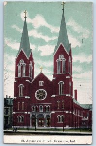 Evansville Indiana IN Postcard St. Anthony's Church Exterior Scene 1912 Antique