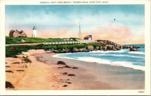 Nobska Lighthouse & Beach Woods Hole Cape Cod Massachusetts Ocean Postcard 