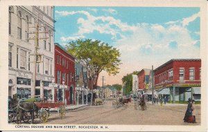 Rochester NH, Main Street View, 1920's Central Square, Horse & Wagon, Teich Art