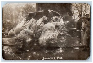 1918 Toppled Guillaume I Metz Statue WWI France RPPC Photo Postcard