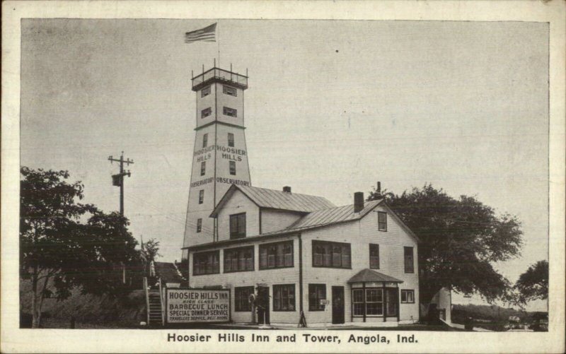 Angola IN Hoosier Hills Inn & Tower c1920 Postcard