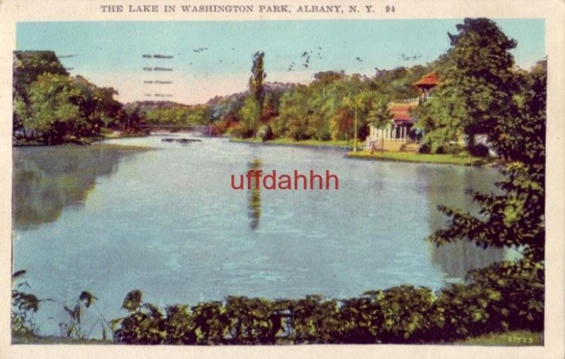 THE LAKE IN WASHINGTON PARK ALBANY, NY 1927 publ by C. W. Hughes & CO.