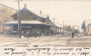 Chester VT 1906 Busy Railroad Sation Horse & Wagons, Real Photo Postcard