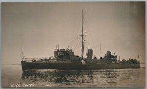 BRITISH MILITARY SHIP H.M.S. CYNTHIA ANTIQUE REAL PHOTO POSTCARD RPPC