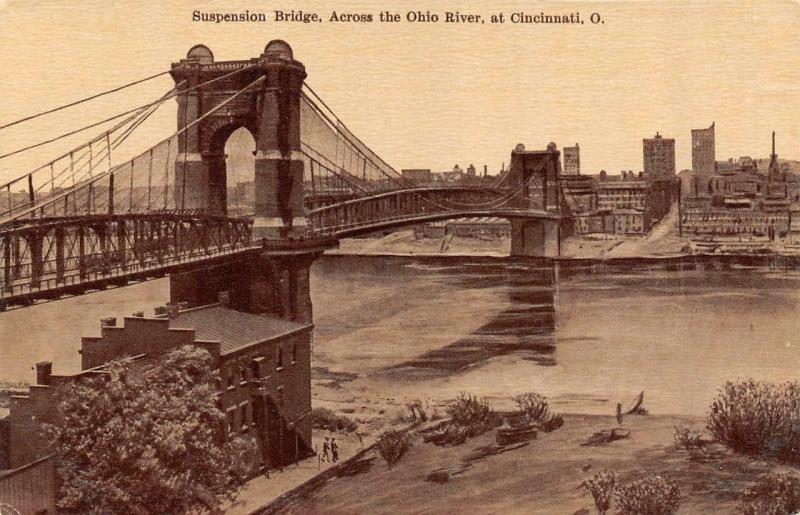 CINCINATTI, OH Ohio   SUSPENSION BRIDGE Across OHIO RIVER   c1910's Postcard