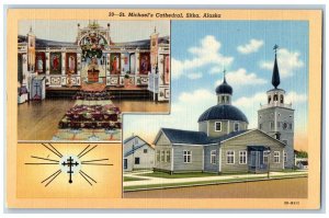 Sitka Alaska AK Postcard St. Michael's Cathedral Church Dual View Vintage