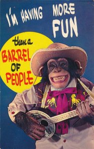 Having More Fun than a Barrel Of People Chimp with Banjo Humor - Comic - pm 1962