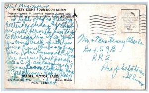 1963 Ninety Eight Four Door Sedan Supreme Rocket Engine Dixon Illinois Postcard