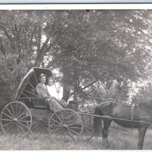 c1900s Man & Woman Couple Horse Drawn Carriage RPPC Hard Top Real Photo PC A135