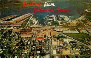 1963 Galveston Texas Aerial View hospital Yacht Basin Crocker Postcard 26-252