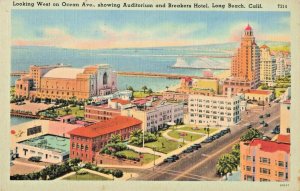 Postcard CA Long Beach California-Auditorium-Breaker Hotel-Vintage Linen 1947 C3