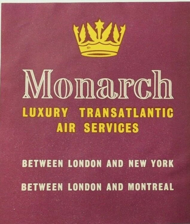 1940's-50's Monarch Trans-Atlantic Air Services Luggage Label Original E19