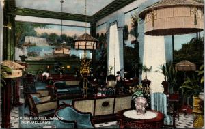 New Orleans LA~Hotel DeSoto Lounge~Victorian Lamps & Armchairs~$1.50 Up~1912 PC 