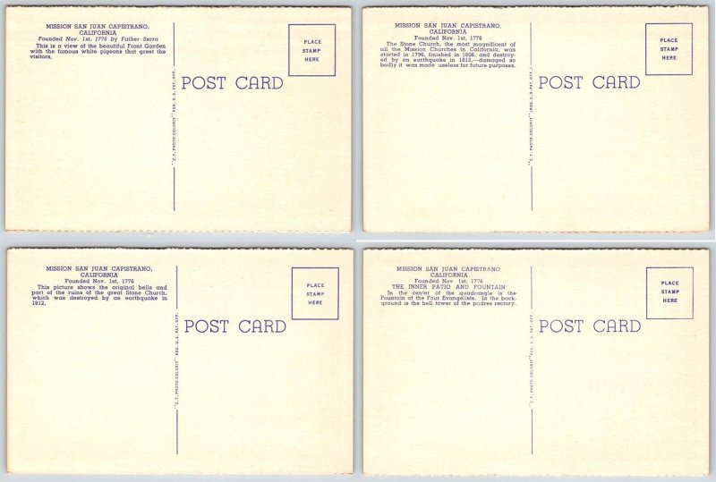 Mission San Juan Capistrano California - Lof of 7 Postcards
