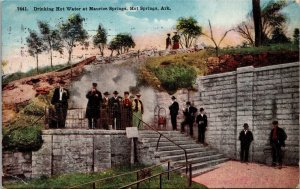 Drinking Hot Water at Maurice Springs Hot Springs AR Postcard PC19