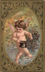 Baby New Year with Top Hat Fantasy Embossed c1910 Vintage Postcard