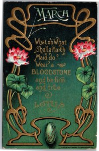 Postcard March Birth Month bloodstone lotus What Shall March Maid Do Southwich
