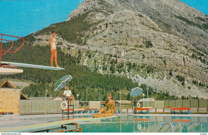 Waterton Lake , Alberta , Canada , 1950-60s ; Swimming Pool & Mt Crandell