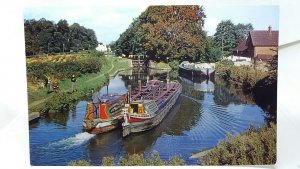 Men Fishing Nr Narrowboats Grand Union Canal Kings Langley Vintage Postcard