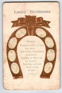 Birthday Postcard Horoscope Lucky Birthstone October Opal Horseshoe 1907 Kohn