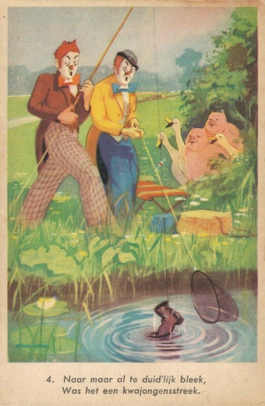 Circus Clowns With Pigs And Geese Postcard 04.78