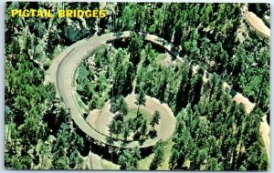 Postcard - Aerial view of Pigtail Bridges, Black Hills - South Dakota