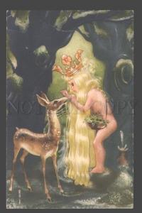 3097792 NUDE NYMPH Fairy & DEER by ROLF vintage ART NOUVEAU PC