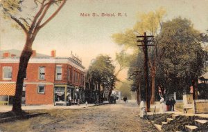 Bristol Rhode Island Main Street Storefronts Vintage Postcard U1201