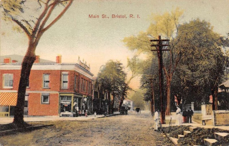 Bristol Rhode Island Main Street Storefronts Vintage Postcard U1201