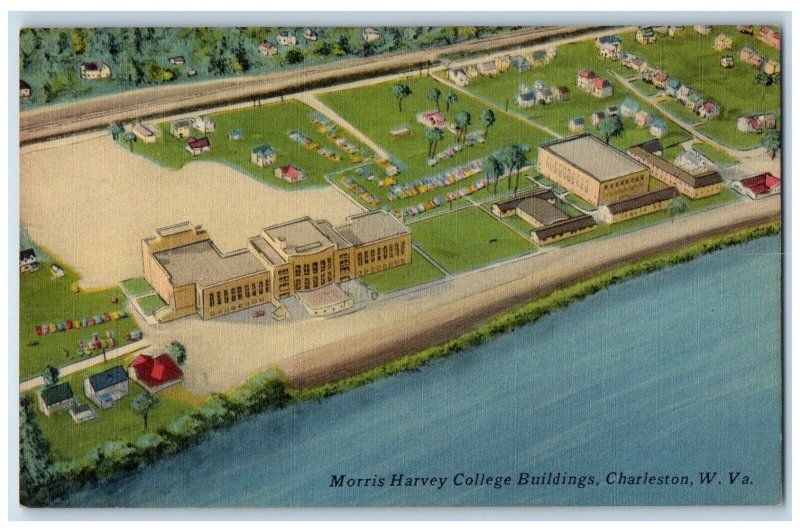 c1940 Aerial Morris Harvey College Building Charleston West Virginia Postcard 