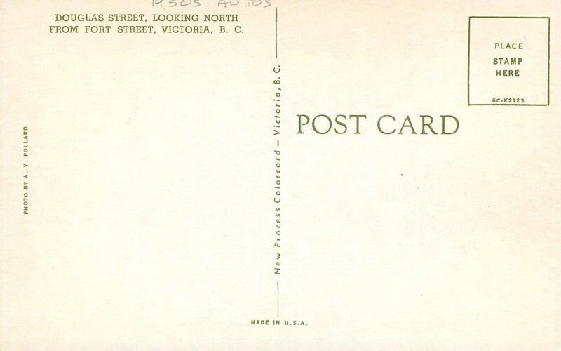 Canada BC Victoria Douglas Street Autos Pollard Teich Postcard 22-8679