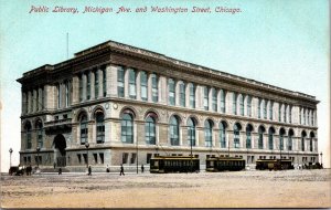 Postcard Public Library Michigan Avenue Washington St Chicago, Illinois~138451