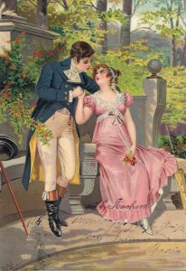 Romantic Couple In Love Flirting Vintage Postcard 08.35