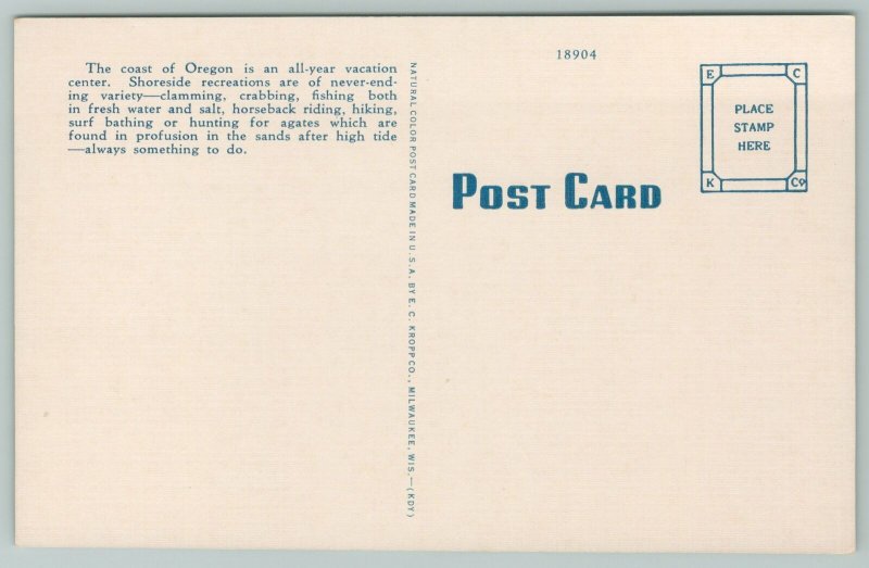 Oregon~Pacific Breakers Along Coast~1940s Linen Postcard