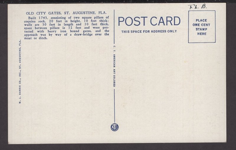 Florida ST. AUGUSTINE - Old City Gates built 1743 ~ WB