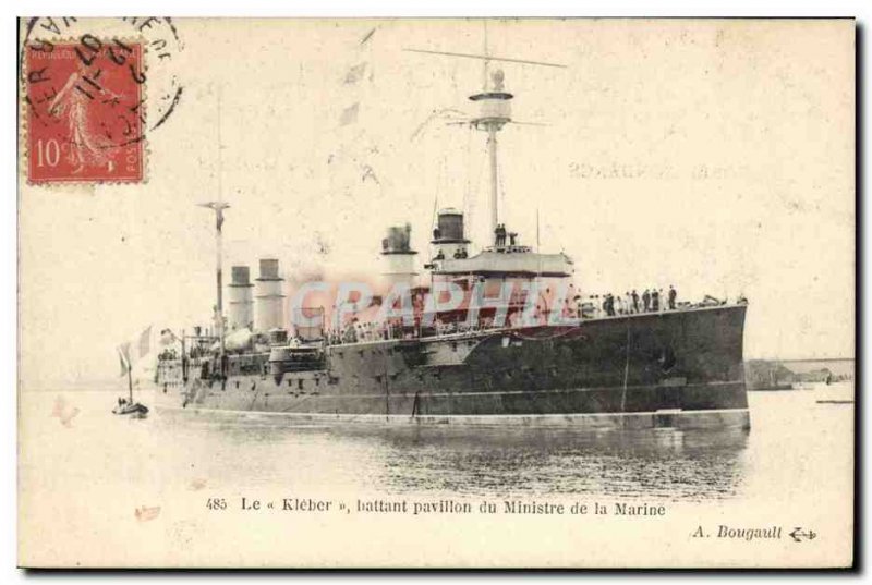 Old Postcard Boat Kleber flying the flag of the Minister of Marine