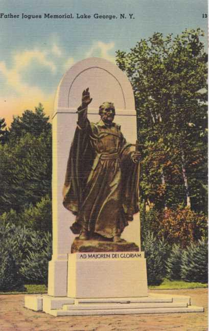 Father Jogues Monument - Lake George, New York - pm 1944 - Linen