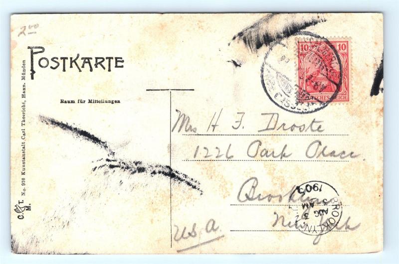 Postcard Germany Gruss vom Bilstein Schutzhutte 1905 Cancel to New York #2 J13