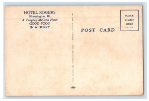 c1950's Hotel Rogers Building Street View Bloomington Illinois IL Postcard