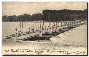 Old Postcard Army Avignon boats bridge over the Rhone by the 7th Genie
