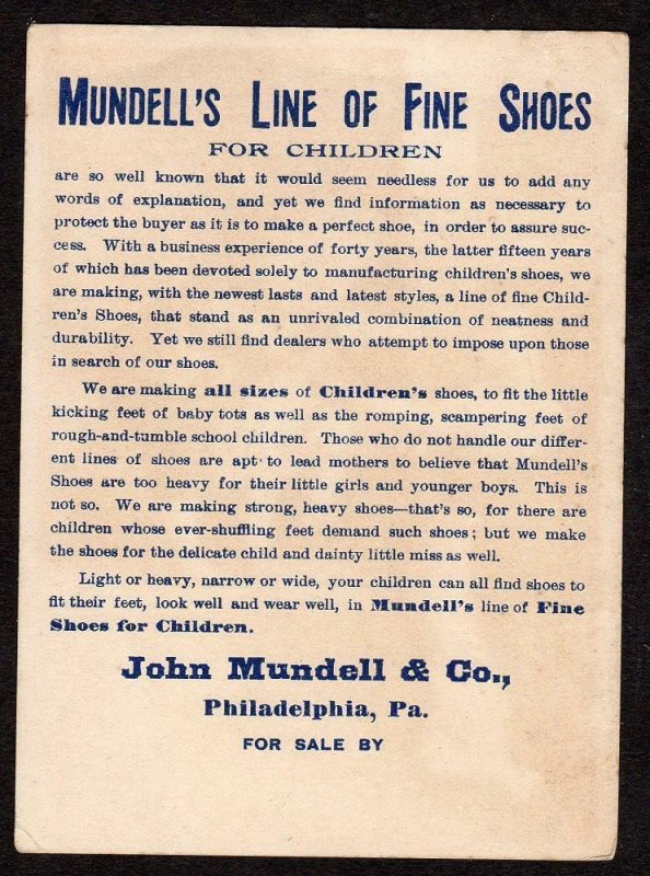 1890 SOLAR TIP & PANSY SHOES FOR CHILDREN*JOHN MUNDELL & CO*PHILADELPHIA PA*VTC